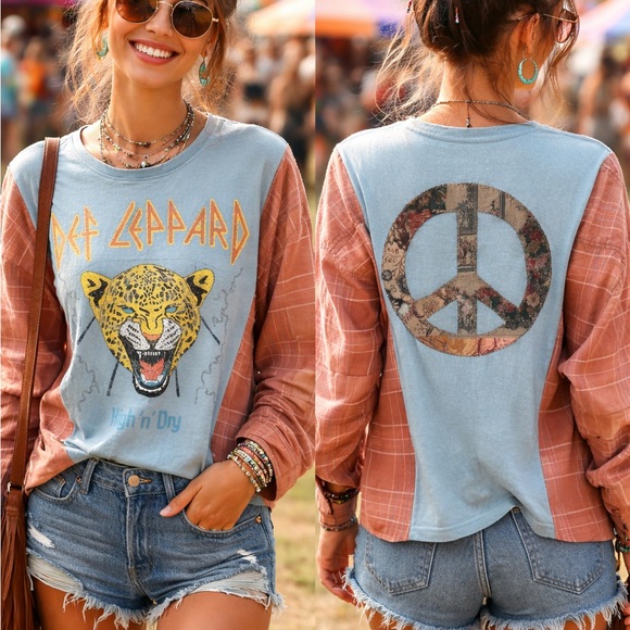 Upcycled graphic tee flannel festival top - Picture 6 of 10